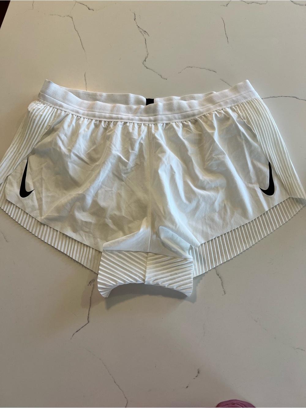 Nike White Women’s Athletic Running Shorts with Black Swoosh